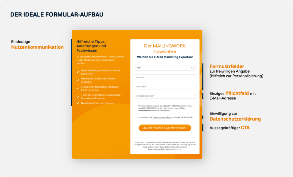 Anmeldeformulare: Gezielt E-Mail Adressen Gewinnen Idealer aufbau newsletter-anmeldeformular