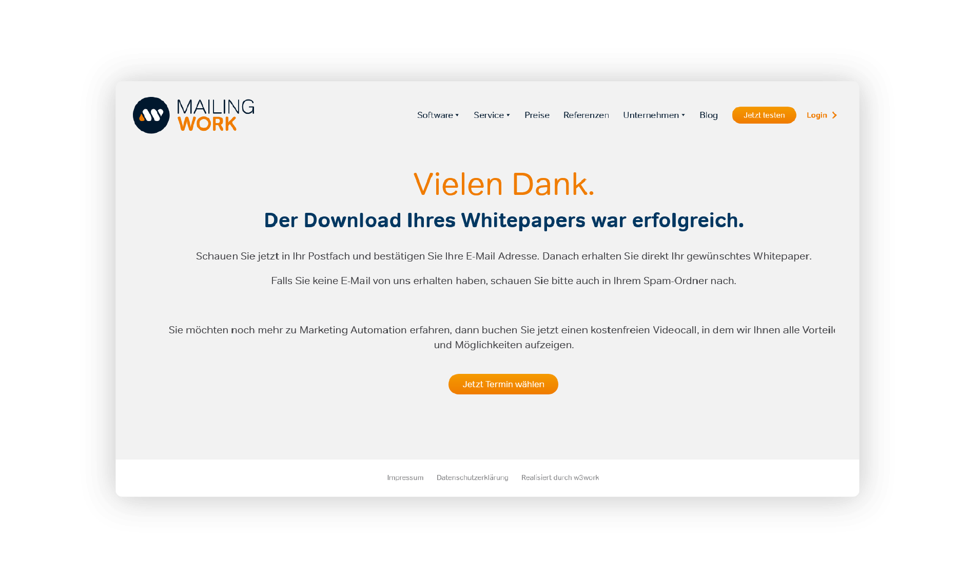 Dankesseite webseite zur leadgenerierung