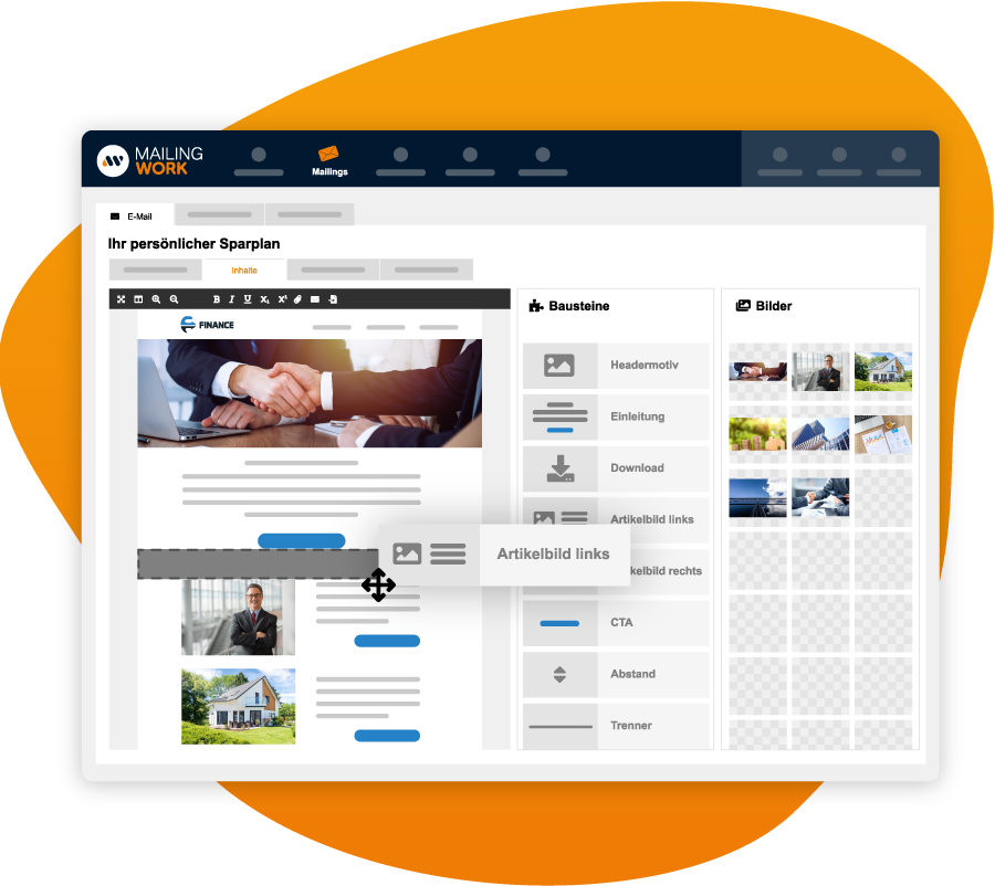 Drag and drop editor mailingwork desktop