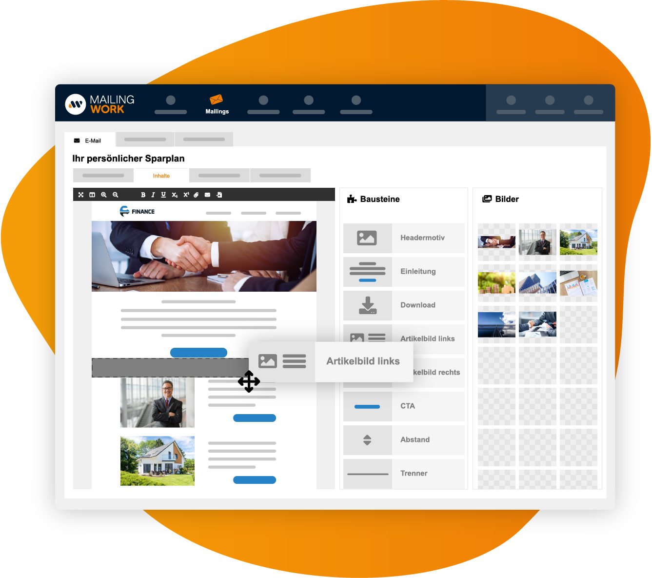 Drag & Drop Editor E-Mail Marketing Software | Mailingwork Drag & drop editor e-mail marketing software | mailingwork